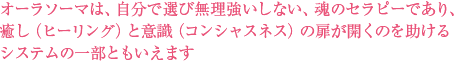 オーラソーマは、自分で選び無理強いしない、魂のセラピーであり、癒し（ヒーリング）と意識（コンシャスネス）の扉が開くのを助けるシステムの一部ともいえます